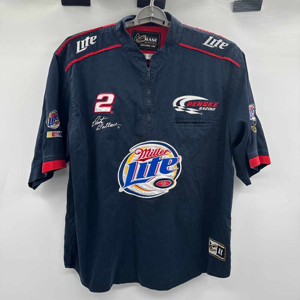 VTG Chase Authentics Rusty Wallace Miller Lite Penske Racing Pit Shirt Navy XL